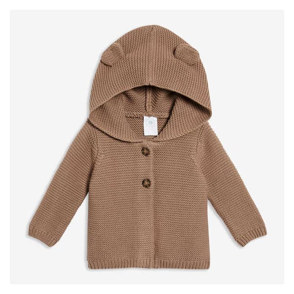 Newborn Hooded Sweater Cardi - Dark Sand